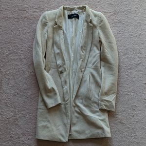 Zara Basic lapel collar coat, cream and white, size XS